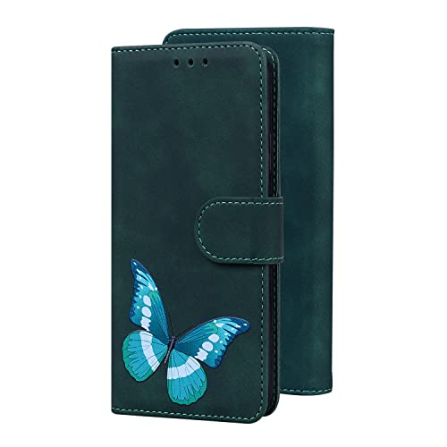 Ammeer Hülle für Samsung Galaxy A03, Schmetterling Magnetische Flip Folio Cover PU Leder Schutzhülle Handy Tasche Brieftasche Wallet Case Ständer mit Kartenfächer - Grün von Ammeer