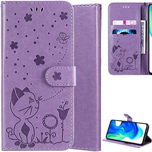 Ammeer Hülle für Samsung Galaxy A05, Katze Muster PU Leder Schutzhülle Tasche Case Flip Folio Cover Brieftasche Ständer Kartenfächer Magnetverschluss Trageschlaufe - Lavendel von Ammeer
