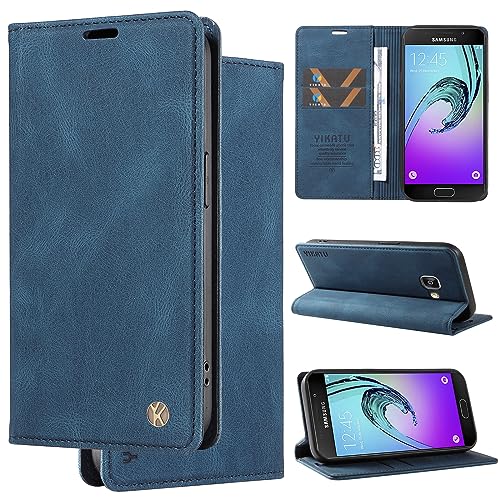 Ammeer Hülle für Samsung Galaxy A3 2016, Prämie Flip Cover PU Leder Magnetische Adsorption Stossfest Handy Tasche Case Schutzhülle Wallet Brieftasche Ständer - Blau von Ammeer