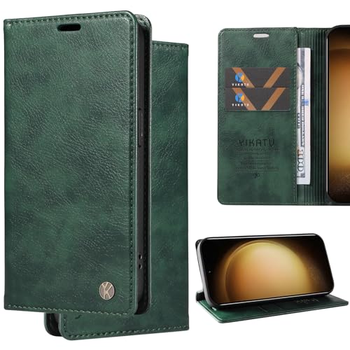 Ammeer Hülle für Samsung Galaxy A41, Prämie Flip Folio Cover PU Leder Magnetische Adsorption Stossfest Handy Tasche Smartphone Case Schutzhülle Wallet Ständer - Grün von Ammeer