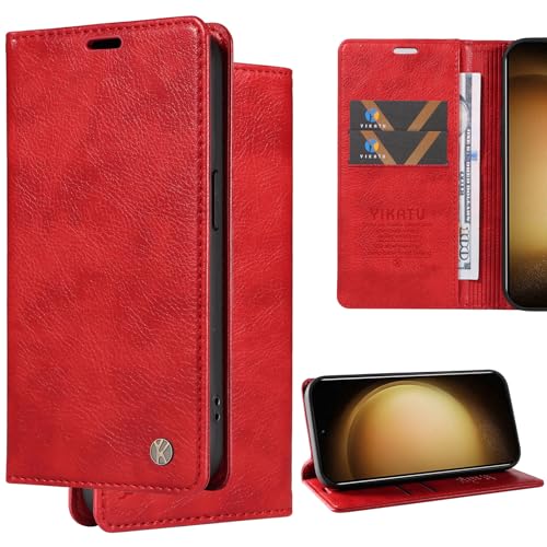 Ammeer Hülle für Samsung Galaxy A52 5G/4G /A52S 5G, Prämie Flip Folio Cover PU Leder Magnetische Adsorption Stossfest Handy Tasche Smartphone Case Schutzhülle Wallet Ständer - Rot von Ammeer