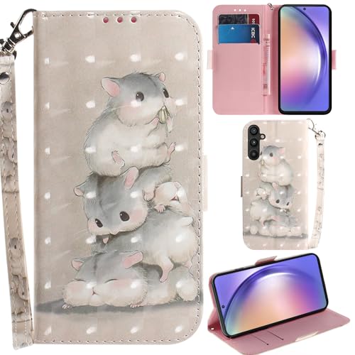 Ammeer Hülle für Samsung Galaxy A54 5G, 3D Magnetische Flip PU Leder Schutzhülle Handy Tasche Case Cover Ständer mit Kartenfächer Trageschlaufe - Eichhörnchen von Ammeer