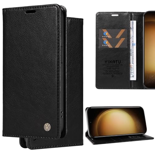Ammeer Hülle für Samsung Galaxy Note 8, Prämie Flip Folio Cover PU Leder Magnetische Adsorption Stossfest Handy Tasche Smartphone Case Schutzhülle Wallet Ständer - Schwarz von Ammeer
