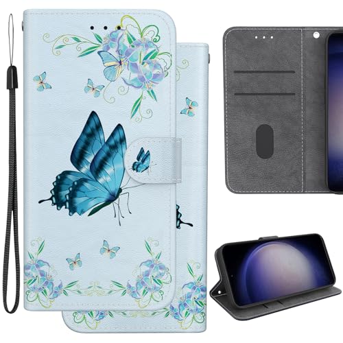 Ammeer Hülle für Samsung Galaxy S20 FE, Flip Folio PU Leder Schutzhülle Handy Tasche Wallet Case Cover Ständer mit Magnetverschluss - Blau Schmetterling von Ammeer