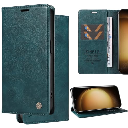 Ammeer Hülle für Samsung Galaxy S24+ Plus, Prämie Flip Folio Cover PU Leder Magnetische Adsorption Stossfest Handy Tasche Smartphone Case Schutzhülle Wallet Ständer - Blau von Ammeer