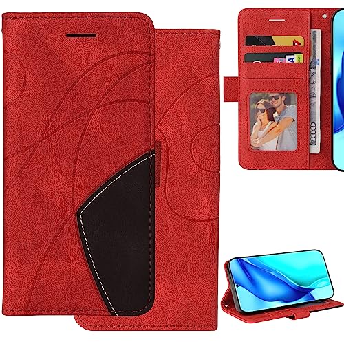 Ammeer Hülle für Samsung Galaxy S24, Magnetische Flip Folio PU Leder Schutzhülle Klapphülle Handy Tasche Case Cover mit Silikon TPU Kartenfächer Stand Trageschlaufe - Rot von Ammeer