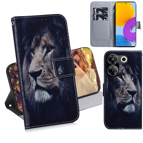 Ammeer Hülle für Tecno Camon 20 Pro 5G, Flip PU Leder Schutzhülle Handy Tasche Case Cover Wallet Standfunktion mit Kartenfächer Magnetverschluss - Löwe von Ammeer