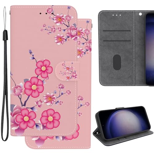 Ammeer Hülle für Tecno Spark Go 2023/Pop 7 Pro, Flip Folio PU Leder Schutzhülle Handy Tasche Wallet Case Cover Ständer mit Magnetverschluss - Kirschblüte von Ammeer