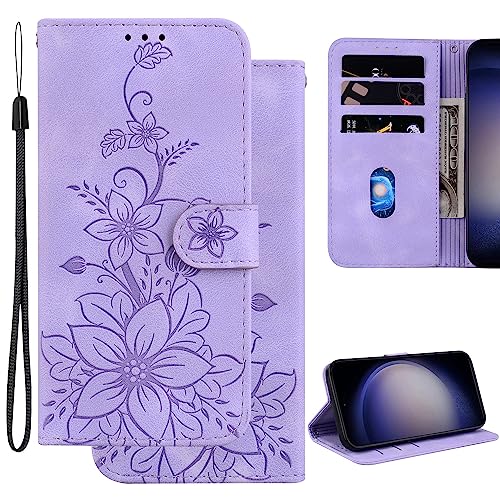 Ammeer Hülle für Umidigi A5 PRO, Prägen Blume Muster Magnetische Flip Folio Cover PU Leder Schutzhülle Handy Tasche Brieftasche Wallet Case Ständer - Lavendel von Ammeer