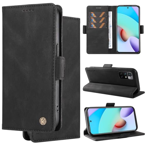 Ammeer Hülle für Xiaomi Redmi 10 4G, Prämie Flip Cover Wallet PU Leder Magnetische Adsorption Stossfest Handy Tasche Case Schutzhülle Brieftasche Ständer Kartenfach - Schwarz von Ammeer