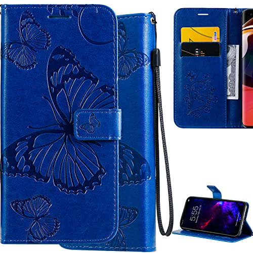 Ammeer Hülle für Xiaomi Redmi 13C, 3D Schmetterling Muster Prämie PU Leder Schutzhülle Tasche Case Flip Cover Brieftasche Ständer mit Kartenfächer - Blau von Ammeer