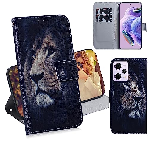 Ammeer Hülle für Xiaomi Redmi Note 12 Pro/Poco X5 Pro, Flip PU Leder Schutzhülle Handy Tasche Case Cover Wallet Standfunktion mit Kartenfächer Magnetverschluss - Löwe von Ammeer