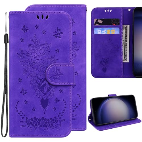 Ammeer Hülle für Xiaomi Redmi Note 14 5G, Retro Rose Blume Muster Magnetische Flip Cover PU Leder Schutzhülle Handy Tasche Brieftasche Wallet Case Ständer mit Kartenfächer - Lila von Ammeer