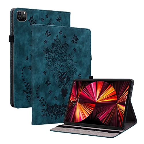 Ammeer Hülle für iPad Pro 11" 2021/2020/2018/iPad Air 4 10,9", Retro Rose Blume Muster Flip Smart Cover PU Leder Schutzhülle Tasche Brieftasche Wallet Case Ständer Kartenfächer Gummiband - Dunkelblau Ammeer Hülle für iPad Pro 11" 2021/2020/2018/iPad Air 4 10,9", Retro Rose Blume Muster Flip Smart Cover PU Leder Schutzhülle Tasche Brieftasche Wallet Case Ständer Kartenfächer Gummiband - Dunkelblau von Ammeer