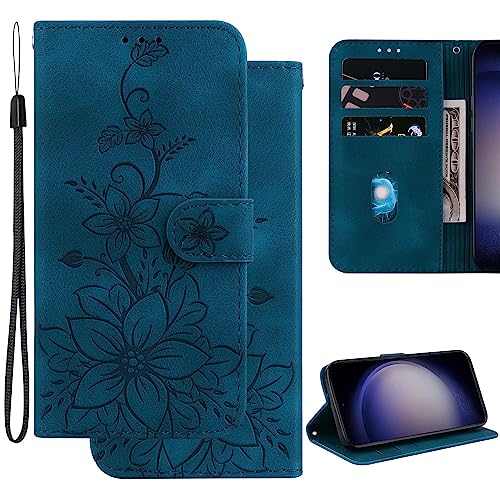Ammeer Hülle für iPhone 6/7/8/iPhone SE 2020 2nd Gen/3rd Gen, Prägen Blume Muster Magnetische Flip Folio Cover PU Leder Schutzhülle Handy Tasche Brieftasche Wallet Case Ständer - Blau von Ammeer