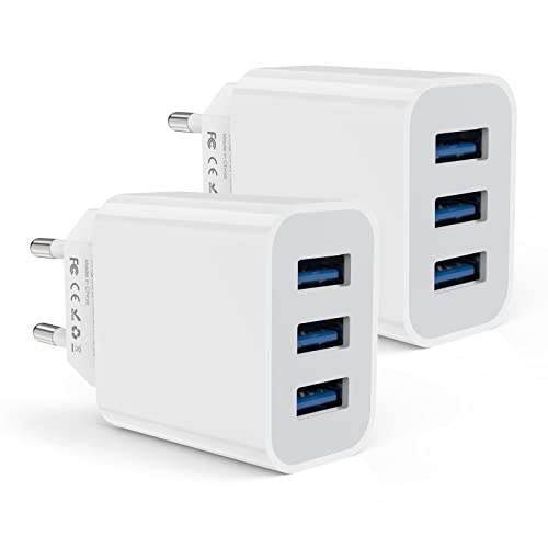 Amoner USB Ladegerät Adapter Mehrfach 15W USB Stecker 2 Stücke 3-Port 3A Ladeadapter USB Netzteil für iPhone 14/13/12/11/Pro/ProMax/Xs/XR/X/8,Galaxy S22 S21 und mehr, Charger Ladestecker Netzstecker von Amoner