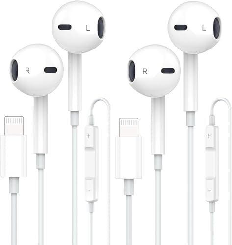 Amoner iPhone In-Ear Kopfhörer mit Kabel, 2 Pack HiFi Stereo Stereo Ohrhörer mit Lightning Anschluss Mikrofon und Lautstärkeregler, Kompatibel mit iPhone 14/13/12/11/Pro von Amoner