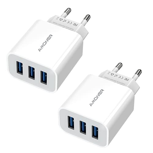 Ladegerät mit 3 USB-Ports, 5 V, max. 3 A, 2er-Pack von Amoner