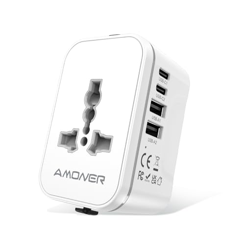 Reiseadapter Weltweit Universal Reisestecker, Internationaler Steckdosenadapter mit 2 USB C Universal AC Steckdose Travel Adapter für USA UK EU England Thailand Italien Deutschland Reiseadapter Weltweit Universal Reisestecker, Internationaler Steckdosenadapter mit 2 USB C Universal AC Steckdose Travel Adapter für USA UK EU England Thailand Italien Deutschland von Amoner