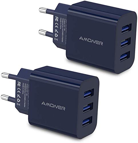 USB-Ladegerät, 3 Ports, Universal, Wandladegerät (5 V, 3 A max), Universal-USB-Adapter für Apple iOS, Android, tragbare Windows-Geräte etc von Amoner