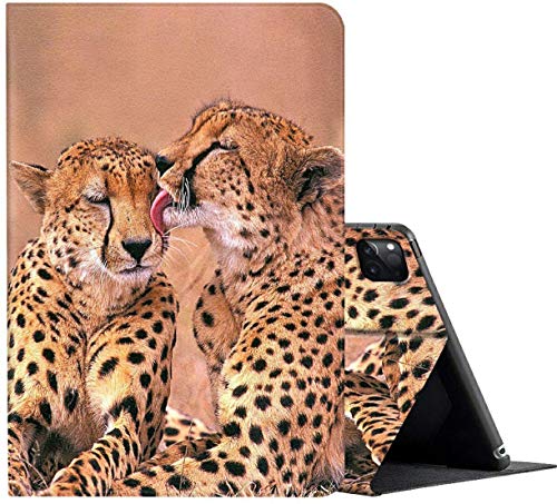 Amook Schutzhülle für iPad Pro 12,9 Zoll (32,9 cm), 2020, 4. Generation, verstellbar, rutschfest, dünn, faltbar, mit Ständer, Smart Cover Apple Generation (32, Tier, Gepard, Leopardenmuster von Amook
