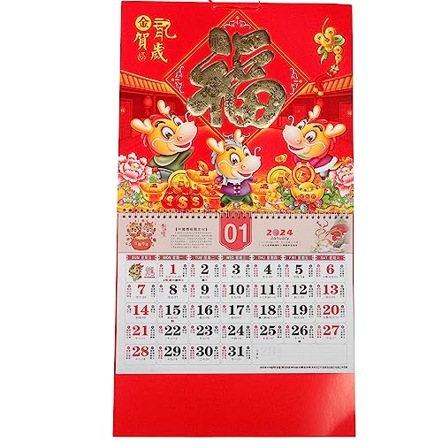 Amosfun 2024 Wandkalender Chinesischer Glückskalender 2024 Jahr Des Drachen Traditionelle Kalender 2024 Zerreißbarer Wandkalender Chinesischer Mondkalender Für Zuhause A von Amosfun