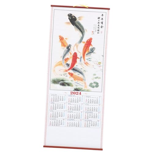 Amosfun Mondwandkalender 2024 Japanisch Traditioneller Kalender 2024 Chinesischer Monatskalender Traditioneller Chinesischer Kalender Viel Spule Rattanimitat Landschaftsmalerei Papier Büro von Amosfun