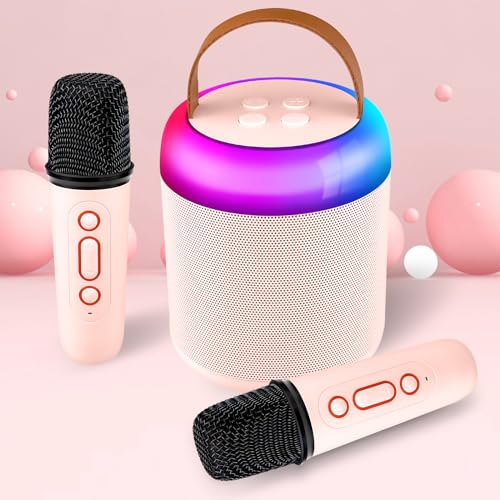 Amouhom Karaoke Maschine für Kinder, Tragbarer Mini Bluetooth Lautsprecher mit 2 Kabellosen Mikrofonen&LED Licht Karaoke Spielzeug Geschenke für Mädchen Jungen Geburtstag Party Weihnachten (Rosa) von Amouhom