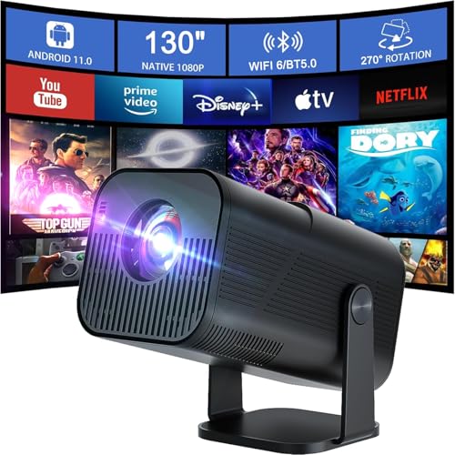 Mini Beamer Projektor mit Android 13 WiFi 6 Bluetooth 5.2 Beamer 4K 1080P Videoprojektor Auto Horizontal Trapezoid Correction 180° Drehbarer Stand Smart Außenprojektor für Handy Phone/Laptop Mini Beamer Projektor mit Android 13 WiFi 6 Bluetooth 5.2 Beamer 4K 1080P Videoprojektor Auto Horizontal Trapezoid Correction 180° Drehbarer Stand Smart Außenprojektor für Handy Phone/Laptop von Amovfilm