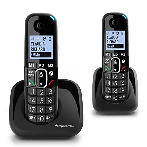 Amplicomms BigTel 1502 Duo schnurloses DECT-Großtastentelefon, Zwei Mobilteile, Hörverstärkung, Extra Laute Klingeltöne, Hörgerätekompatibel von Amplicomms