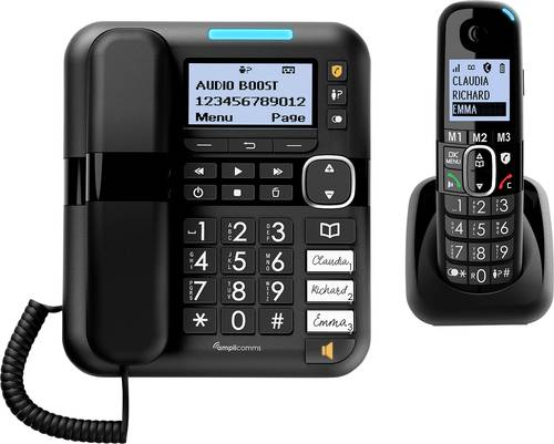 Amplicomms BigTel 1580 Combo EU Schnurgebundenes Seniorentelefon Freisprechen, für Hörgeräte komp von Amplicomms