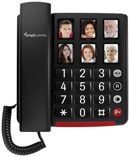 Amplicomms BigTel 40 Schnurgebundenes Seniorentelefon Foto-Tasten, für Hörgeräte kompatibel, Wahl von Amplicomms