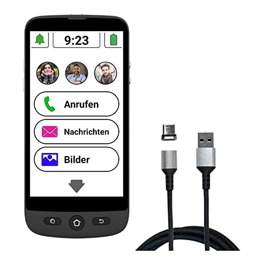 amplicomms M510-M 4G Smartphone für Senioren mit magnetischem Ladekabel - Einfach zu bedienendes Großtasten-Handy für Senioren - SOS-Taste. Version DE - IT - CH, Schwarz von Amplicomms