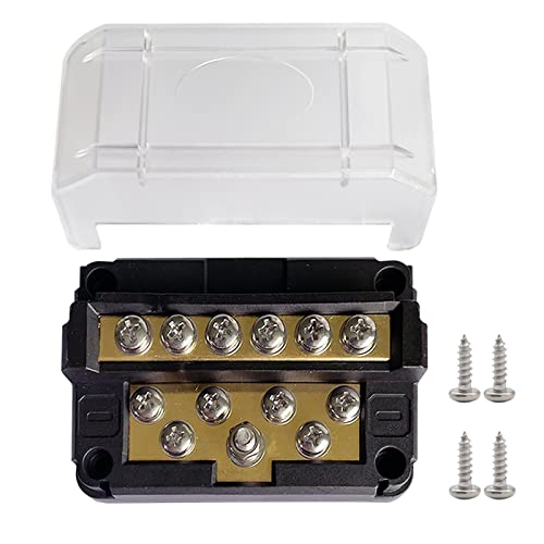 12 M4 Terminals BusBar, Ampper 3.4" Ground Distribution Block Battery Brass Bus Bar Junction mit Deckel für Car Rv Truck Marine Boat Audio Amplifier and More (Black) von Ampper