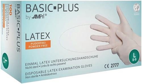 Ampri Einw.-Handsch.Basic Plus Gr.M hellbeige Latex EN 455 PSA I 100 St./Box von Ampri