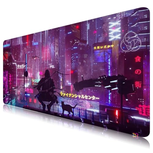 Amrgik Violette Gaming-Maus, rote Schreibtischunterlage, Anime, großes Mauspad, 90,2 x 40,1 cm, XXL-Mauspad, japanisches Tokyo City, großes Mauspad für Schreibtischunterlage (Violett-Rot, 2) von Amrgik