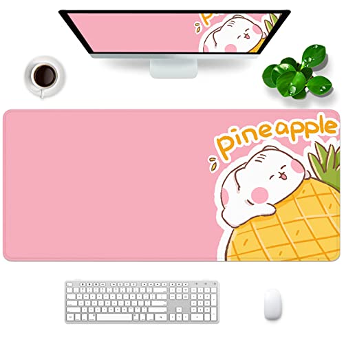 Rosa Mauspad Katze XXL Kawaii Gaming Mauspad Tier Ananas Thema 88,9 x 39,9 x 0,3 cm Frauen Großes Mauspad für Schreibtisch mit personalisiertem Design für Laptop, Computer PC (Rosa Katze -4) von Amrgik