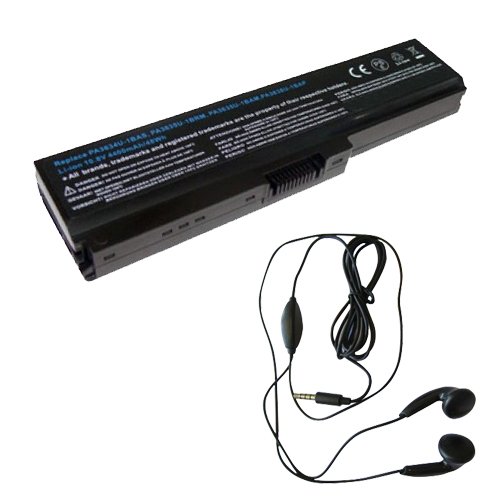 amsahr 3634-H-03 Ersatz Batterie für Toshiba 3634, B371/C, T550/D8AB, C640, C640D, Portege T130 - Umfassen Stereo Ohrhörer schwarz von Amsahr