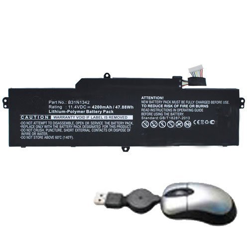 amsahr B31N1342-05 Ersatz Batterie für Asus B31N1342, DS01, KX003, C200M, C200MA (4200mAh, 11.4V) - Umfassen Mini Optische Maus schwarz von Amsahr