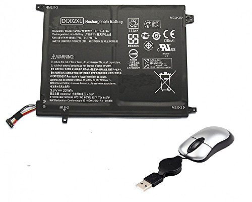 amsahr DO02XL-05 Ersatzakku HP DO02XL, Pavilion x2 10-j025tu, K5C46PA (3.8V, 33Wh, 8390mAh, 4-Zellen) - Beinhaltet Mini Optical Mouse schwarz von Amsahr