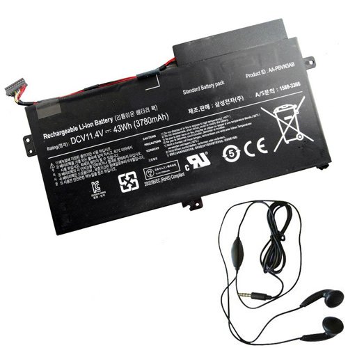 amsahr PBVN3AB-03 Ersatz Batterie für Samsung PBVN3AB/ NP510R5E-S02FR/ NP370R5E-A04FR/ NP450R5E-K01FR, Umfassen Stereo Ohrhörer schwarz von Amsahr