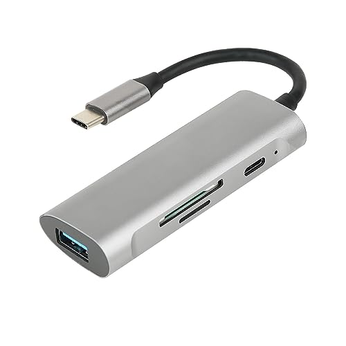 Typ-C-Hub aus Aluminiumlegierung, USB 3.0/2.0-Anschlüsse mit Kartenleser, PD60W, schnelles Aufladen für Laptop, Tablet, Handy, Typ C auf USB-Hub von Amsixo