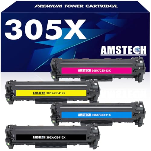 305X CE410X Toner Kompatibel für HP 305X 305A CE410X CE410A Laserjet Pro 400 Color M475dw M475dn M451nw M451dn M451dw M475 Laserjet Pro 300 Color M351a M375nw M375 M351 CE411A CE412A CE413A, 4-Pack von Amstech