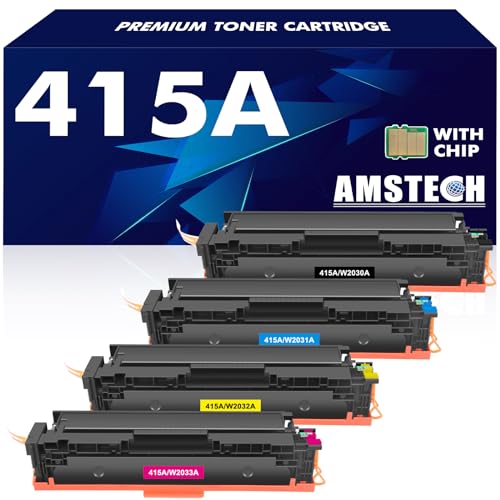 Amstech 415A Toner (Mit Chip) Kompatibel für HP 415A Toner für HP 415A 415X W2030A W2030X als Ersatz für HP Color Laserjet Pro MFP M479fdw M479fnw M479dw M479fdn M454dw M454dn 4er-Pack von Amstech