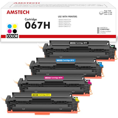 Amstech 067H Toner Set Kompatible für Canon 067H 067 i-SENSYS MF657Cdw MF655Cdw MF651Cw LBP631Cw LBP633Cdw LBP632Cdw MF653Cdw MF654Cdw MF656Cdw (Schwarz Cyan Gelb Magenta, 4er-Pack) von Amstech