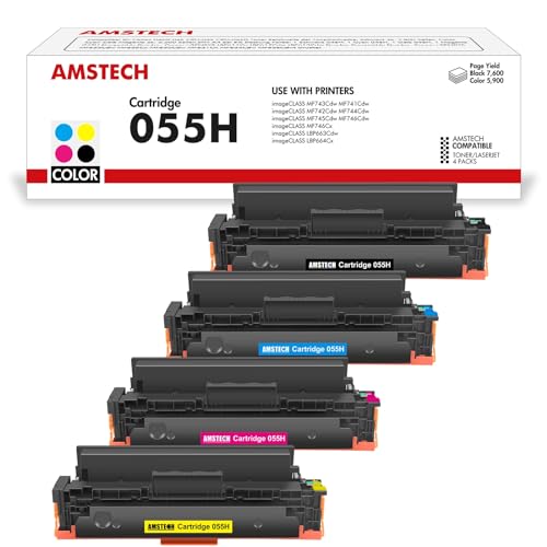 Amstech Kompatibel Toner als Ersatz für Canon 055H 055 i-SENSYS MF744Cdw MF741Cdw MF743Cdw MF745Cdw MF746Cx MF742Cdw LBP663Cdw LBP664Cx LBP662Cdw MF746Cdw MF740C LBP660C Schwarz Cyan Magenta Gelb von Amstech