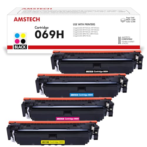 Amstech Kompatibel für Canon 069H 069 Toner Cartridge imageCLASS MF752Cdw LBP673Cdw MF753Cdw LBP674Cx LBP674Cdw MF751Cdw MF754Cdw MF755Cdw MF756Cx Schwarz Cyan Magenta Gelb, 4er-Pack von Amstech