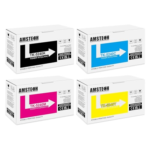Amstech TK5240 TK-5240 Toner Kompatibel für Kyocera Ecosys M5526cdw Toner M5526cdn P5026cdw P5026cdn TK-5240K TK-5240C TK-5240Y TK-5240M (Schwarz Cyan Gelb Magenta, 4er-Pack) von Amstech