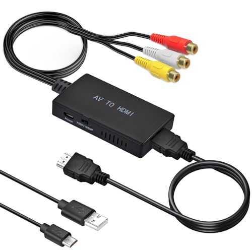 Amtake RCA auf HDMI, 1080P AV auf HDMI Adapter, Cinch auf HDMI Adapter mit HDMI-Kabel für PS2/PS3/Xbox/SNES/N64/STB/VHS/VCR Videorecorder DVD, Unterstützt PAL/NTSC von Amtake