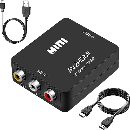 Amtake RCA auf HDMI Konverter, 1080P RCA Composite CVBS AV auf HDMI Adapter Konverter Kompatibel mit PS2 Xbox N64 Wii VHS VCR Kamera DVD, unterstützt PAL/NTSC mit HDMI und USB-Stromkabel von Amtake